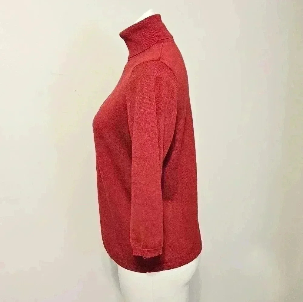 Chicos Top Womens 1 US Medium Red Turtleneck Rayon Polyester Casual Ladies - Picture 4 of 6